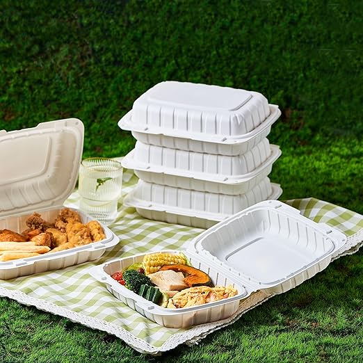 FULING 9X6 1-Compartment 50-Pack Plastic Clamshell Food To Go Box Containers Carryout For Sandwich Salad Heavy Duty Disposable Hinged With Secure Snap Lid