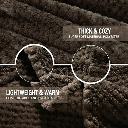 Exclusivo Mezcla Soft Waffle Fleece Bed Blanket Queen Size, Coffee | - Image 7