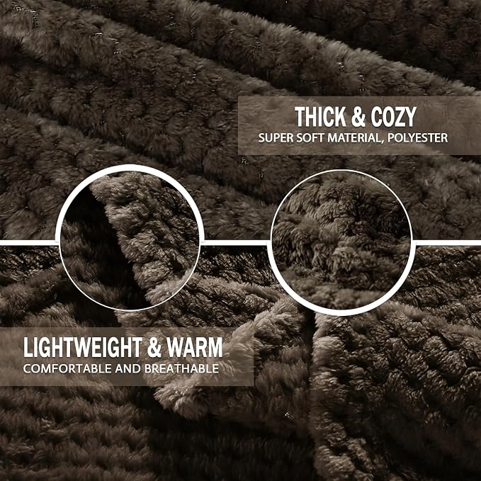 Exclusivo Mezcla Soft Waffle Fleece Bed Blanket Twin XL Size, Coffee | - Image 7