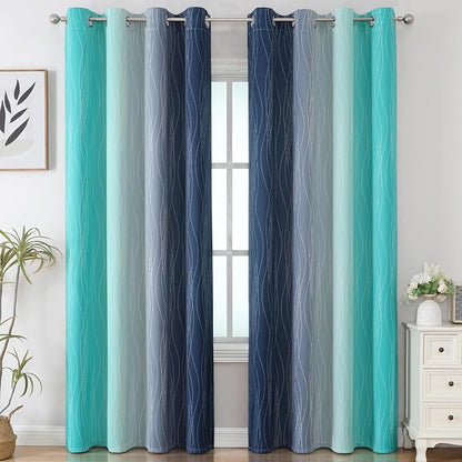 Navy Blue and Teal Gradient Blackout Curtains - Image 2