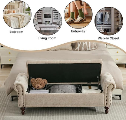 SOFTHION 58.1" Storage Bench Upholstered Chenille End of Bedroom Bed Bench - Image 7