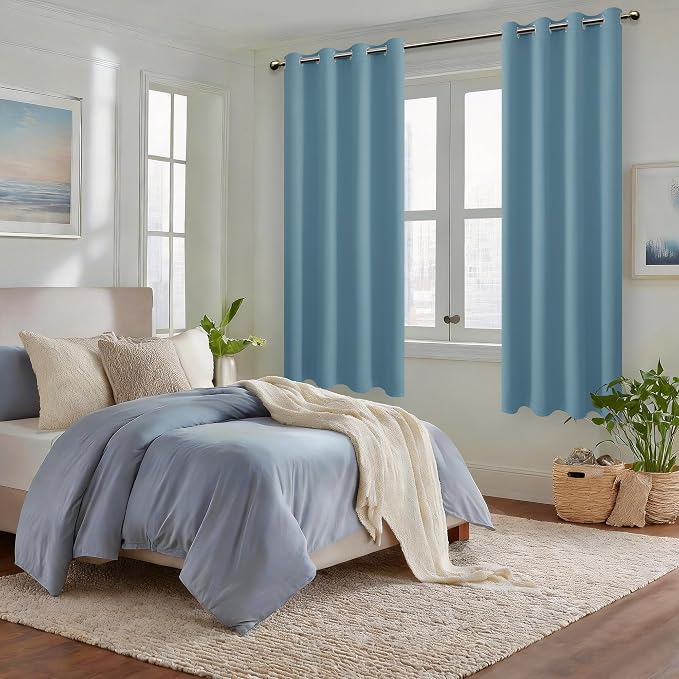 Blackout Curtains for Bedroom, Stone Blue, 52 x 63 Inch, 2 Panels | Thermal - Image 6