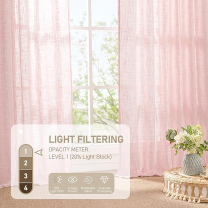 95 Inches Long Pink Linen Curtains - Image 4