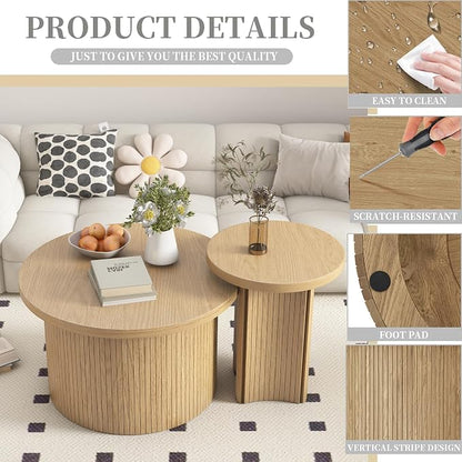 Mxtxmy Set of 2 Nesting Coffee Tables Farmhouse, Round Coffee Table Living Room - Image 6