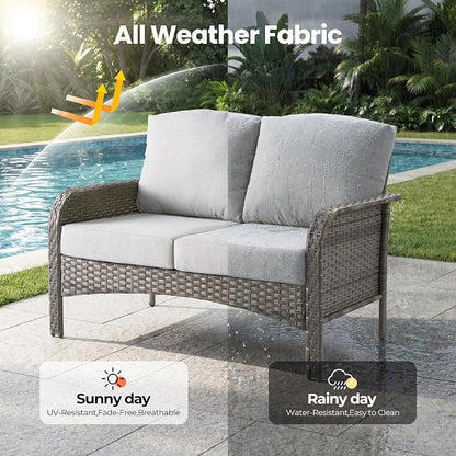 Weaxty 7 Pieces Patio Furniture Set, Wicker Outdoor Swivel Rocking Chairs - Image 7