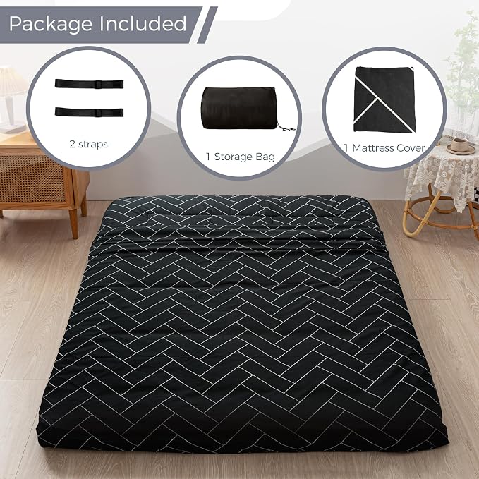 MAXYOYO Black Geometric Pattern Futon Mattress, Japanese Floor Mattress Quilted - Image 5