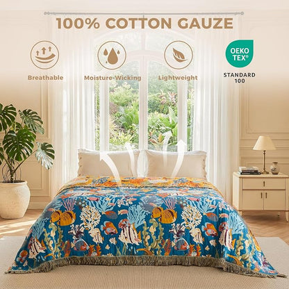 LUTBM Throw Blanket for Couch Sofa 100% Cotton Blankets for Bedroom Living Room - Image 3