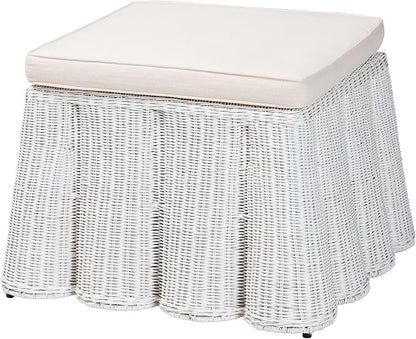 Bali & pari Palm Bohemian White Scallop Rattan Ottoman by balipari