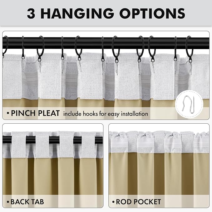 MIULEE 100% Blackout Linen Curtains 42 x 72 Inch Grayish White 2 Panels | - Image 5