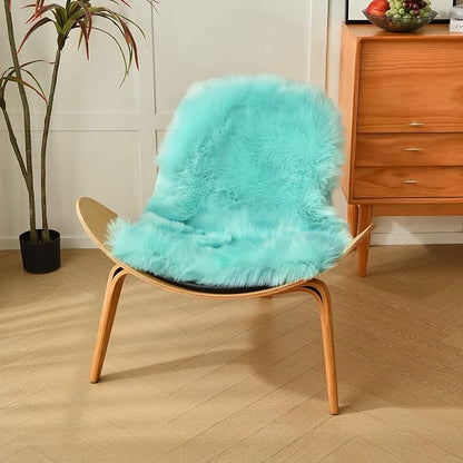 duduta Turquoise Blue Sheepskin Rug 2x3 ft, Small Faux Fur Chair Covers | Shag - Image 3
