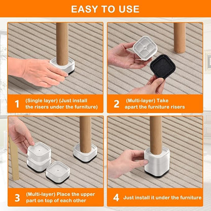 Furniture Risers Adjustable Bed Risers Heavy Duty Lifts Height 2", Square - Image 7