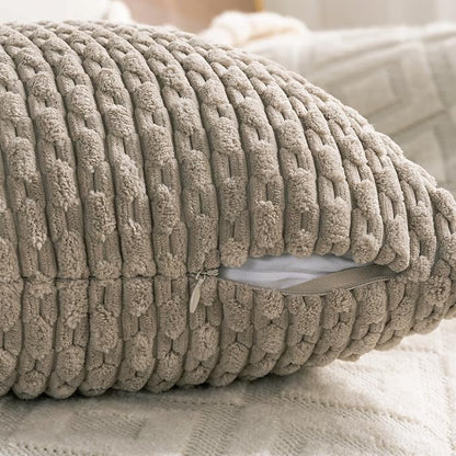 Set of 4 Taupe Decorative Throw Pillow Covers 26x26 Inch Corduroy Pillow Covers - Image 4
