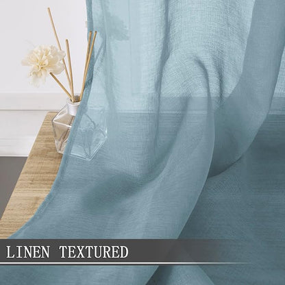 Tollpiz Sheer Curtain Linen Textured Bedroom Curtains Sheer Light Filtering Rod - Image 2
