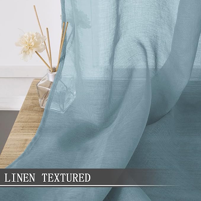 Tollpiz Short Sheer Tier Curtains Linen Textured Half Kitchen Curtain Sheers - Image 2