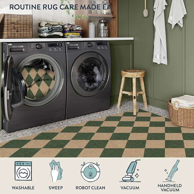 Lahome Checkered Easy Jute Living Room Rug, 8x10 Outdoor Rugs Washable | - Image 6