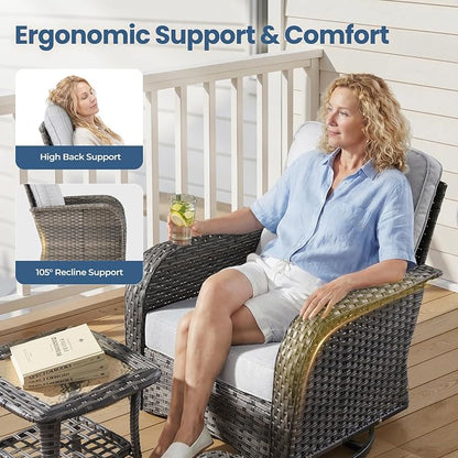 Weaxty 7 Pieces Patio Furniture Set, Wicker Outdoor Swivel Rocking Chairs - Image 4