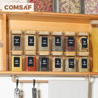 ComSaf 12Pcs Glass Spice Jars with Bamboo Lid, 8oz Airtight Square Containers with 275 Black Lables, Empty Seasoning Jars for Spice Salt Sugar