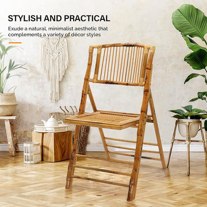 VINGLI Bamboo Folding Chair, Foldable Dining Wood Chairs Comfortable Seat - Image 3