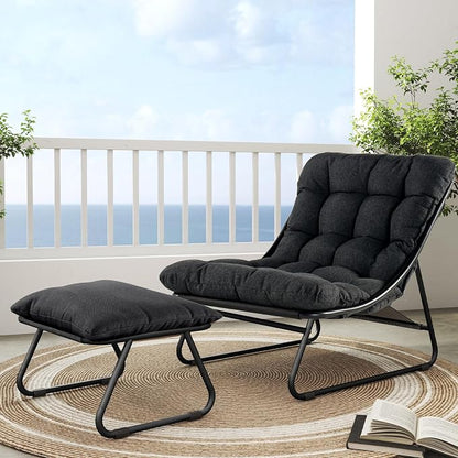 Grand patio Outdoor Chair with Ottoman, Comfy Lounge Chair with Puffy Cushion by GrandPatio