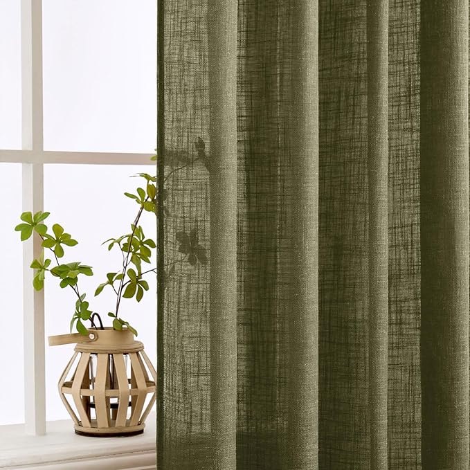 MIULEE Light Olive Green Linen Curtains 52x84 Inch Long 2 Panel - Image 5