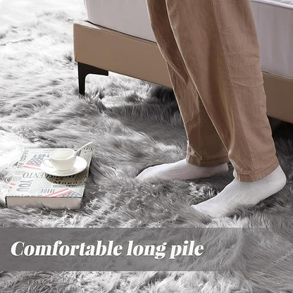 ORINOVA Silver Grey Washable Furry Area Rugs - Image 3