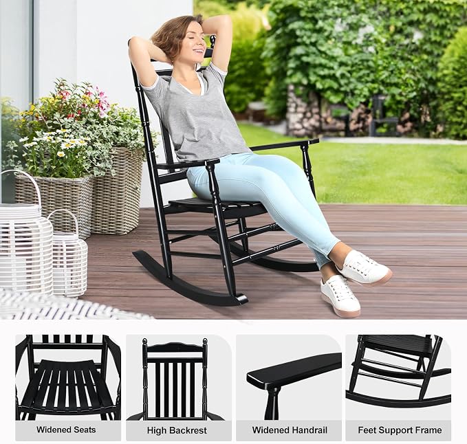 VINGLI Wooden Rocking Chair Outdoor, Patio Rockers - Image 4
