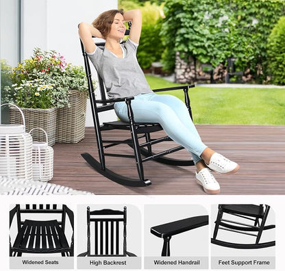 VINGLI Wooden Rocking Chair Outdoor Set of 2, Patio Rockers - Image 4