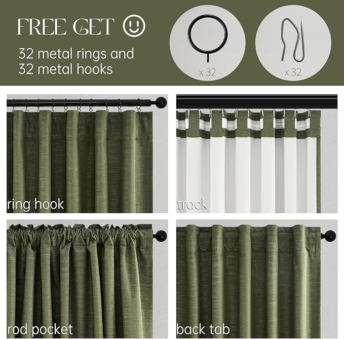 Topfinel Olive Green Linen Blackout Curtains 84 Inch Long - Image 5