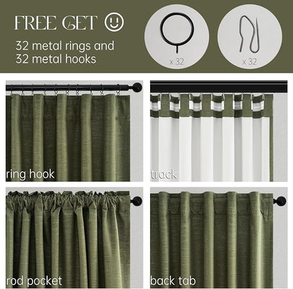 Topfinel Dark Olive Green Blackout Curtains 96 Inch Long 2 Panels Set - Image 5