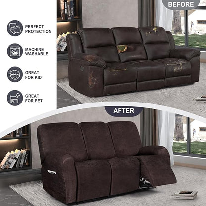 ANARACHON Leather Look Recliner Couch Cover, 8-Pieces Stretch Recliner Sofa - Image 6