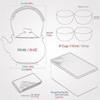 TEANAGOO Japanese Tea Set, Chinese Tea Sets, Porcelain Japanese Tea Cups, Chinese Gongfu Tea Set, Asian Tea Set for Adults, Japanese Teapot Set, 1 Teapot (700ml/25oz) + 4 Tea Cups(205ml/7.2oz), U4