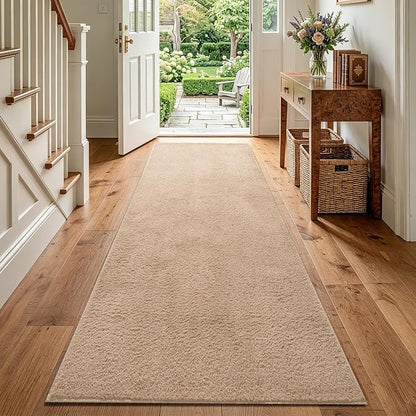 2x6 Beige Solid Runner Rug Washable Non-Slip - Image 2