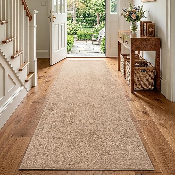2x8 Beige Solid Runner Rug Washable Non-Slip - Image 2