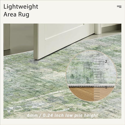 Soalmost Abstract Rug 8x10 Large Living Room Area Rugs Washable Green/Ivory | - Image 7