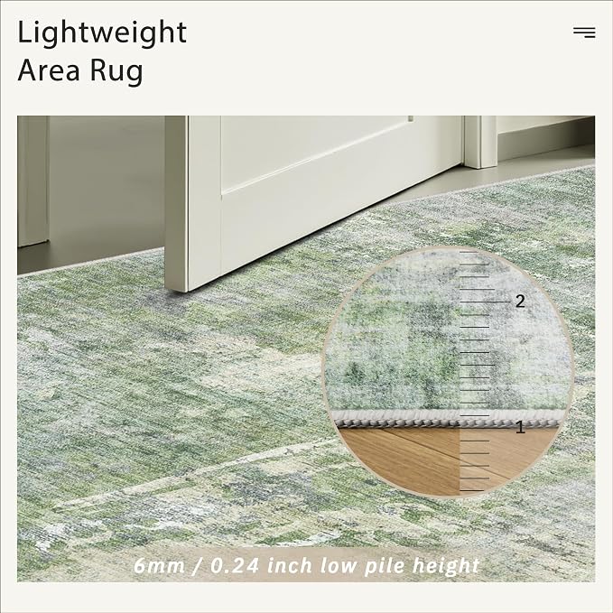 Soalmost Runner Rug 2'6"x8' Kitchen Hallway Runners Abstract Green/Ivory | - Image 7