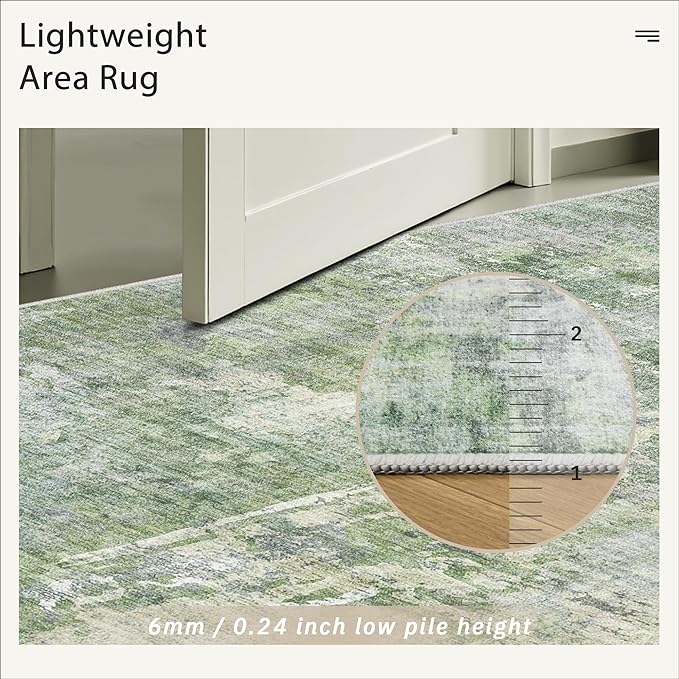 Soalmost Abstract Runner Rug 2x12 Hallway Kitchen Runners Green/Ivory | Vintage - Image 7