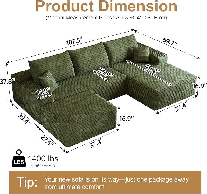 108" Sectional Couches for Living Room Cloud Couch Sofa - Image 2