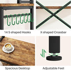 Baker Rack with Power Outlet - Microwave Stand with Storage, Large Coffee Bar Station with 14 Hooks, Metal Kitchen Shelf Rack for Spices, Pots (Rustic Brown)