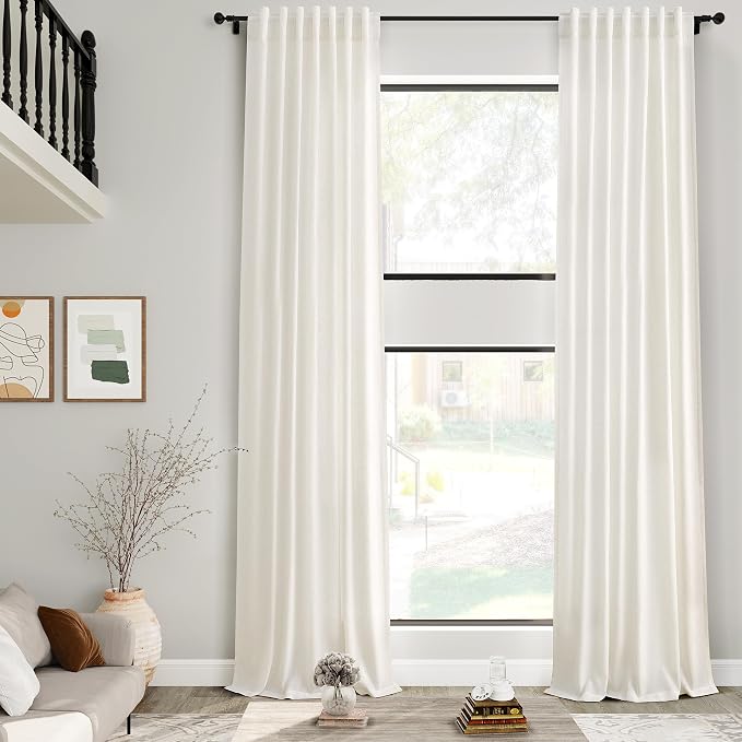 Extra Long Cream Linen Curtains 240 Inch Length 2 Panels by Nanspring
