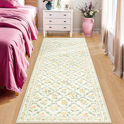 PLHXFR 2x6 Washable Runner Rug：Floral Indoor Kitchen Carpet Beige Multi | - Image 2