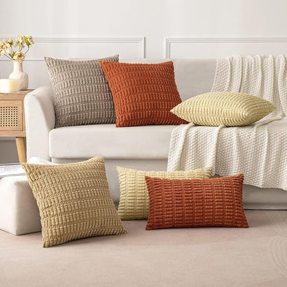 MIULEE Corduroy Decorative Throw Pillow Covers 18x18 Khaki Pack of 2 | Soft - Image 4