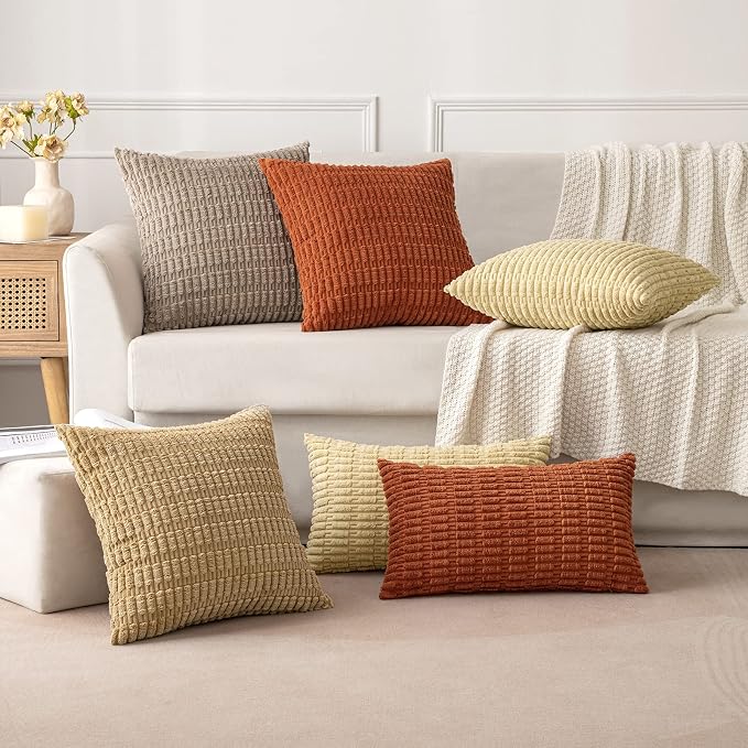 MIULEE Lumbar Corduroy Decorative Throw Pillow Covers 12x20 Khaki Pack of 2 | - Image 5