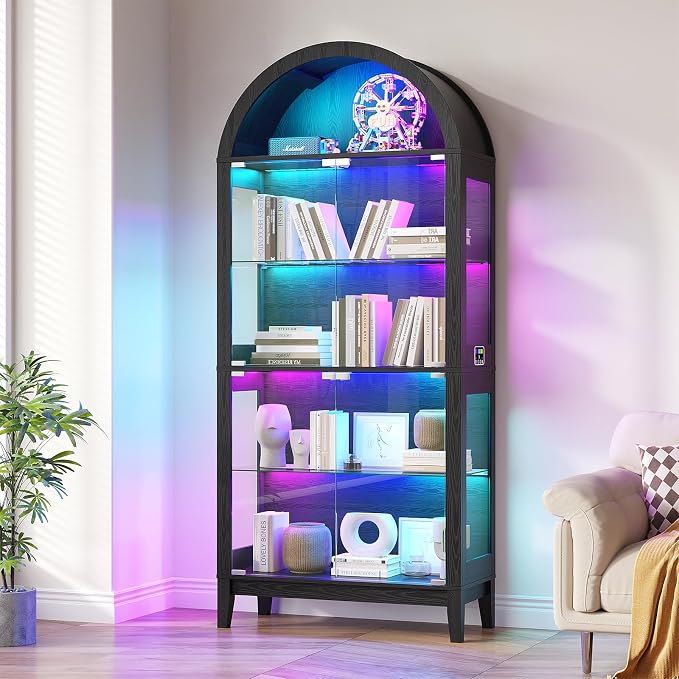 HNEBC 69" Display Case with RGB Lights, Arched 5-Tier Tempered Glass Display - Image 9