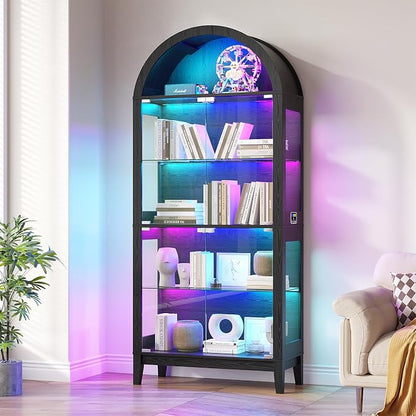 HNEBC 69" Display Case with RGB Lights, Arched 5-Tier Tempered Glass Display - Image 9