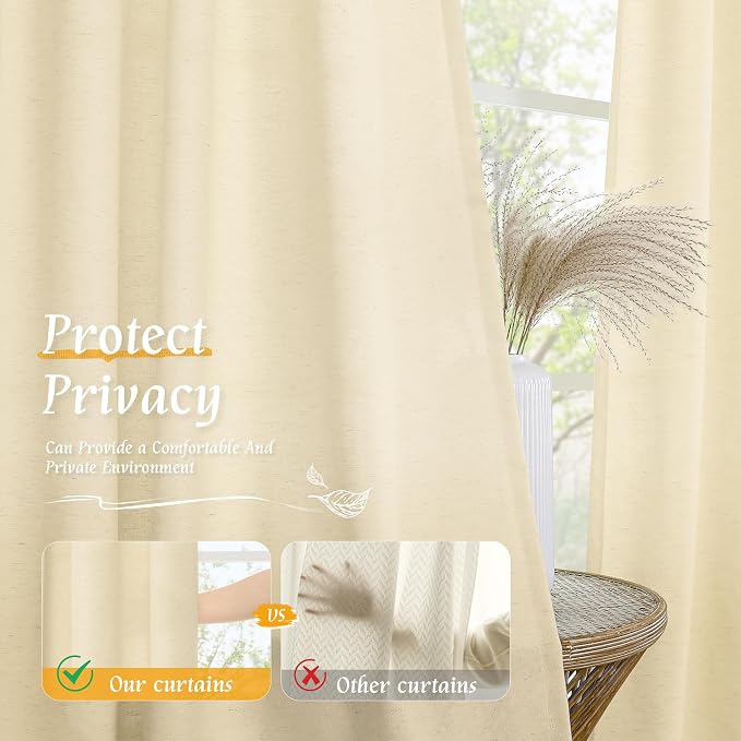 Beige Semi Sheer Linen Curtains 84 inches - Image 5