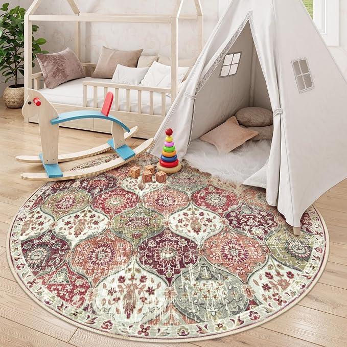 Lahome Moroccan Round Area Rugs, Washable Small Round Rug 3ft Non-Slip | - Image 3