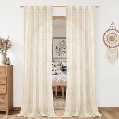 Beige Linen Semi Sheer Curtains by LAMIT