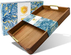 Acacia Wood Serving Tray with Metal Handles  – 17x12in Rustic Decorative Ottoman & Coffee Table Tray for Breakfast in Bed, Dinner, Bar, Kitchen, Home Décor & Entertaining