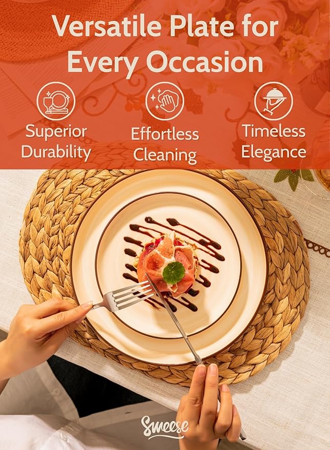 Sweese 7.4 Inch Porcelain Dessert Plates - Round Salad, Appetizer Plate Set for Kitchen, Small, Dishwasher Microwave Safe, Set of 6, Neutral