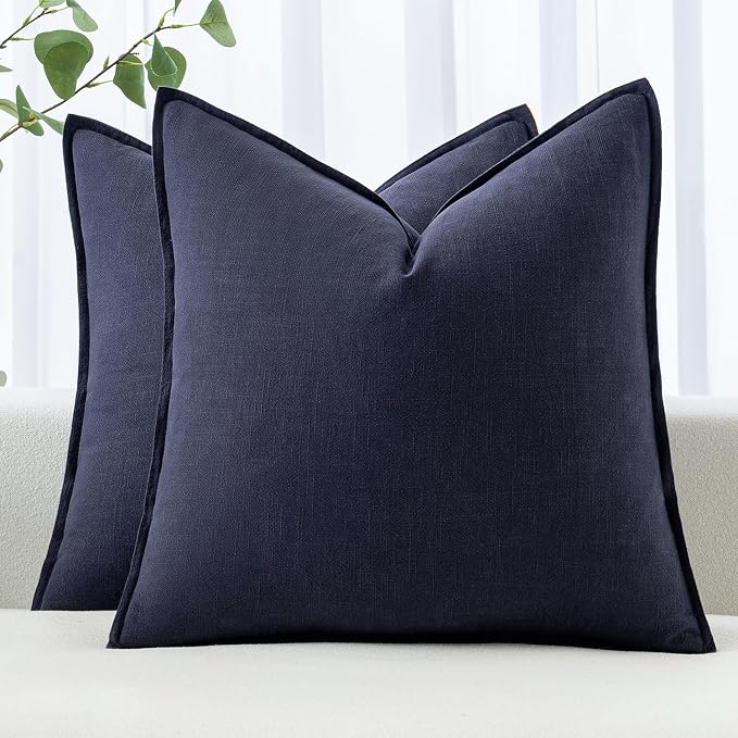 MIULEE Decorative Linen Euro Sham Pillow Covers 24x24 Navy | Boho Farmhouse​ by MIULEE